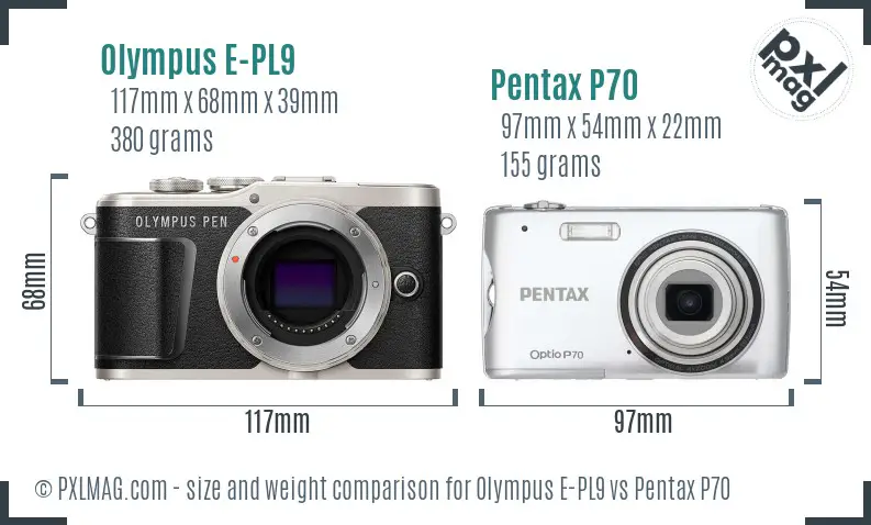 Olympus E-PL9 vs Pentax P70 size comparison
