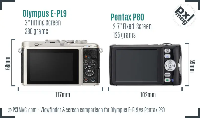 Olympus E-PL9 vs Pentax P80 Screen and Viewfinder comparison