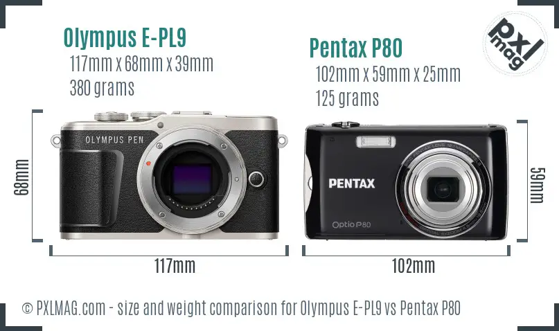 Olympus E-PL9 vs Pentax P80 size comparison