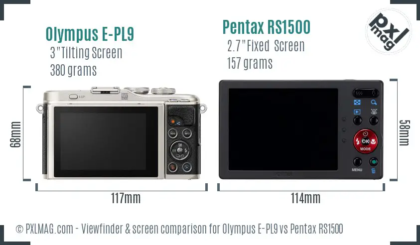 Olympus E-PL9 vs Pentax RS1500 Screen and Viewfinder comparison