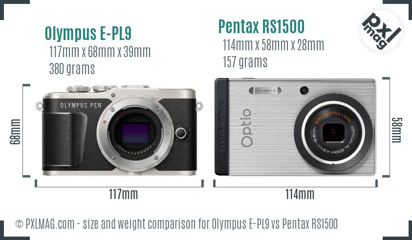 Olympus E-PL9 vs Pentax RS1500 size comparison