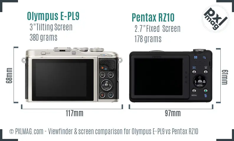 Olympus E-PL9 vs Pentax RZ10 Screen and Viewfinder comparison