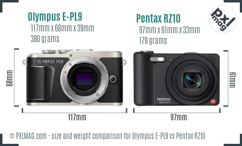 Olympus E-PL9 vs Pentax RZ10 size comparison