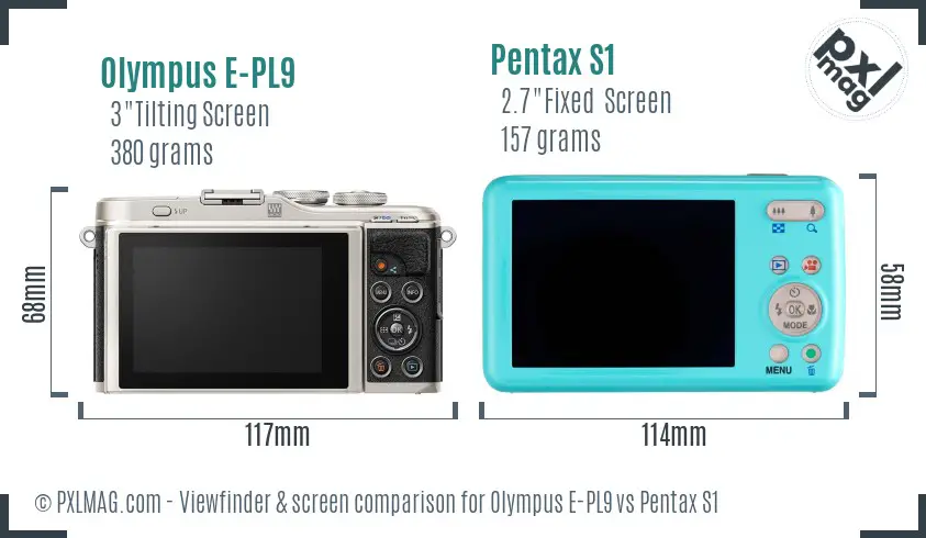 Olympus E-PL9 vs Pentax S1 Screen and Viewfinder comparison