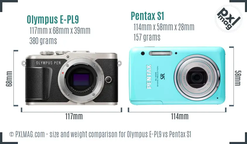 Olympus E-PL9 vs Pentax S1 size comparison