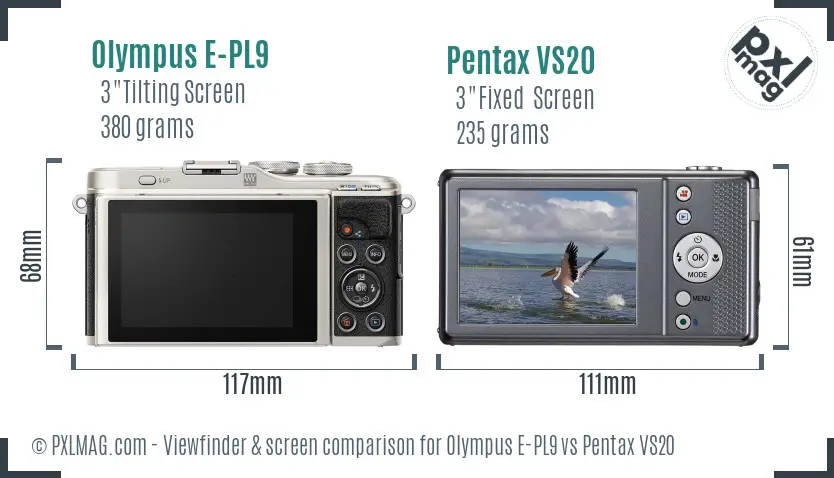 Olympus E-PL9 vs Pentax VS20 Screen and Viewfinder comparison