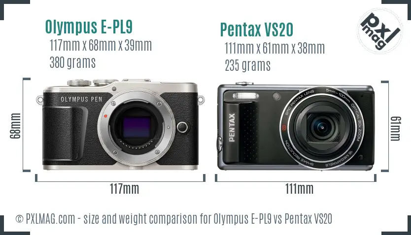 Olympus E-PL9 vs Pentax VS20 size comparison