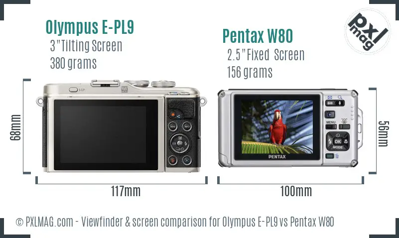 Olympus E-PL9 vs Pentax W80 Screen and Viewfinder comparison