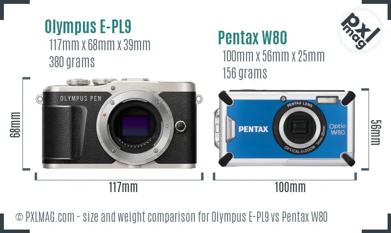 Olympus E-PL9 vs Pentax W80 size comparison