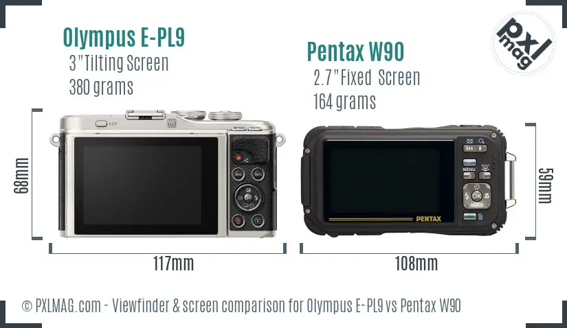 Olympus E-PL9 vs Pentax W90 Screen and Viewfinder comparison