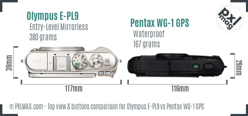Olympus E-PL9 vs Pentax WG-1 GPS top view buttons comparison