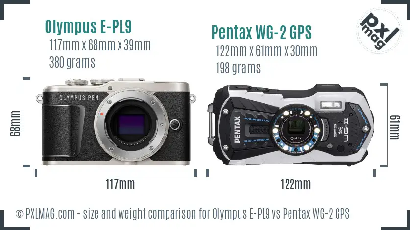 Olympus E-PL9 vs Pentax WG-2 GPS size comparison