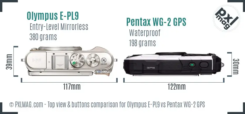 Olympus E-PL9 vs Pentax WG-2 GPS top view buttons comparison
