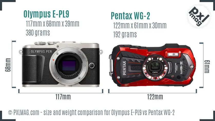 Olympus E-PL9 vs Pentax WG-2 size comparison