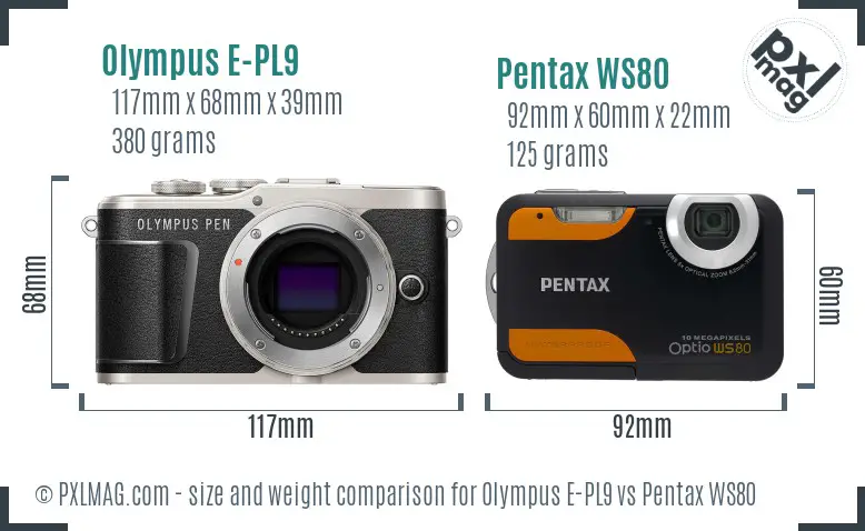 Olympus E-PL9 vs Pentax WS80 size comparison