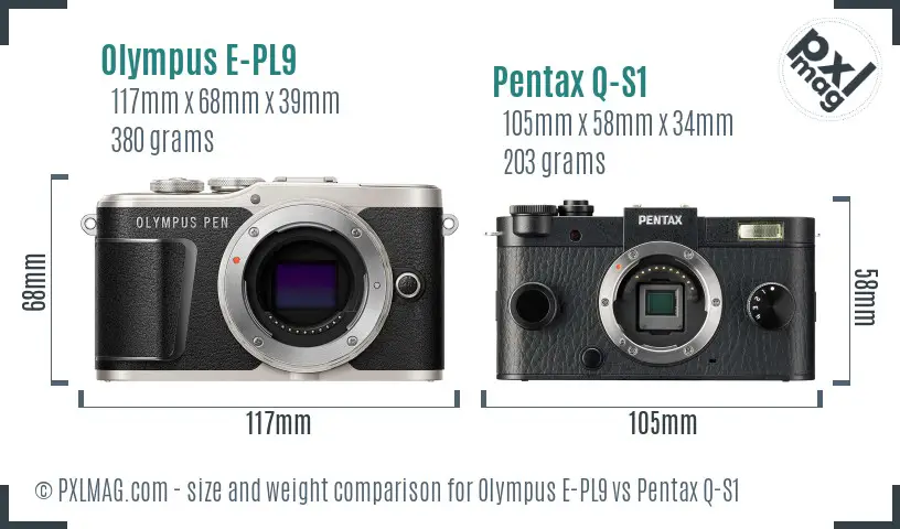 Olympus E-PL9 vs Pentax Q-S1 size comparison