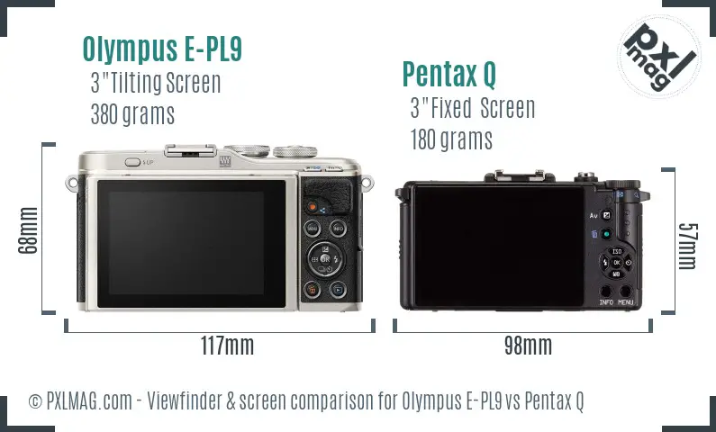 Olympus E-PL9 vs Pentax Q Screen and Viewfinder comparison