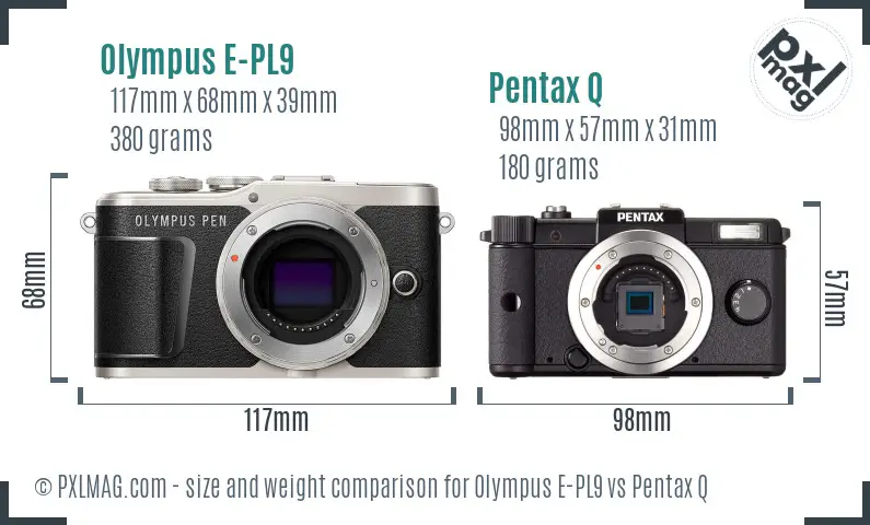 Olympus E-PL9 vs Pentax Q size comparison