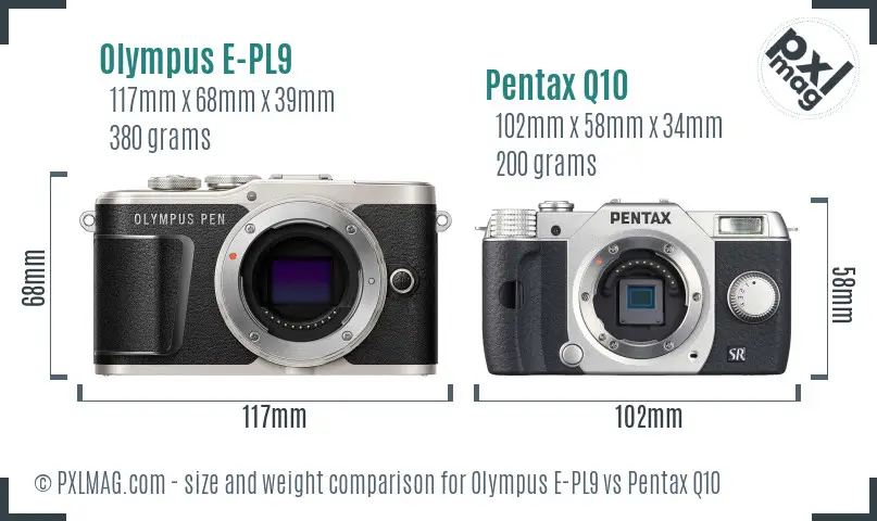 Olympus E-PL9 vs Pentax Q10 size comparison