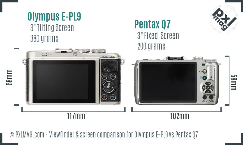 Olympus E-PL9 vs Pentax Q7 Screen and Viewfinder comparison