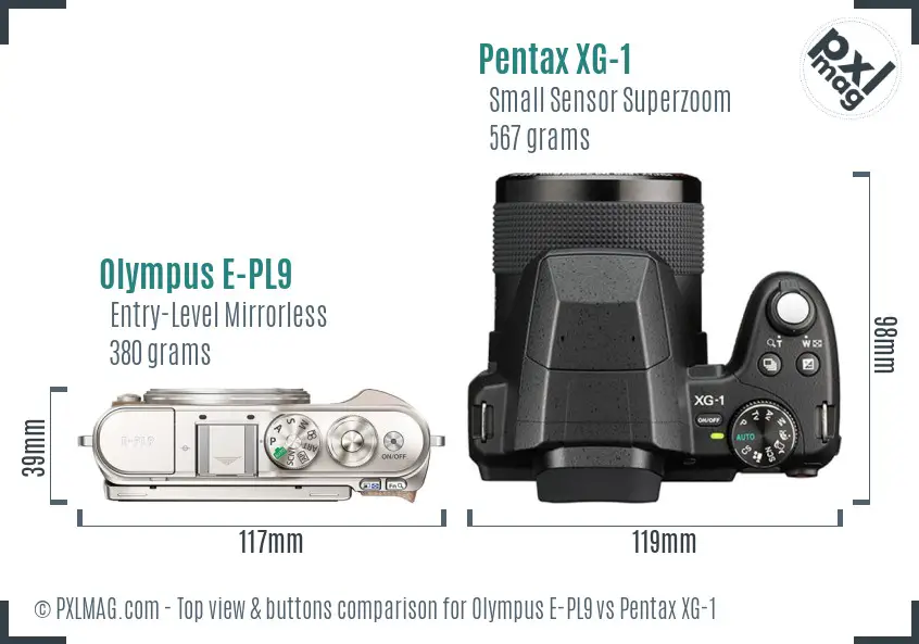 Olympus E-PL9 vs Pentax XG-1 top view buttons comparison Olympus E-PL9 vs Pentax XG-1 top view buttons comparison