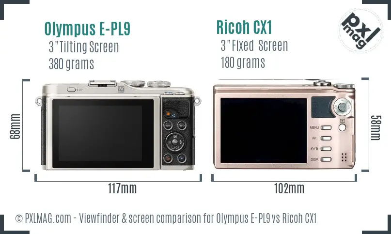 Olympus E-PL9 vs Ricoh CX1 Screen and Viewfinder comparison