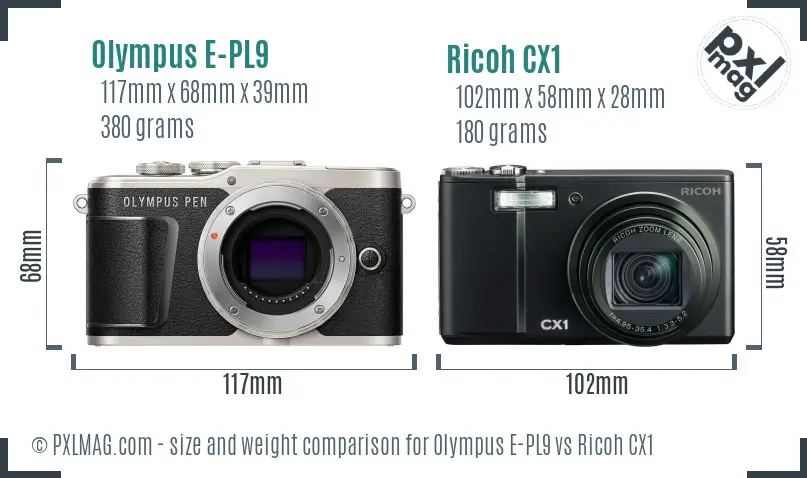 Olympus E-PL9 vs Ricoh CX1 size comparison