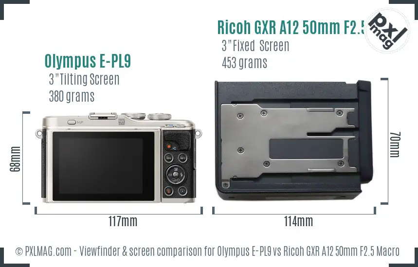 Olympus E-PL9 vs Ricoh GXR A12 50mm F2.5 Macro Screen and Viewfinder comparison