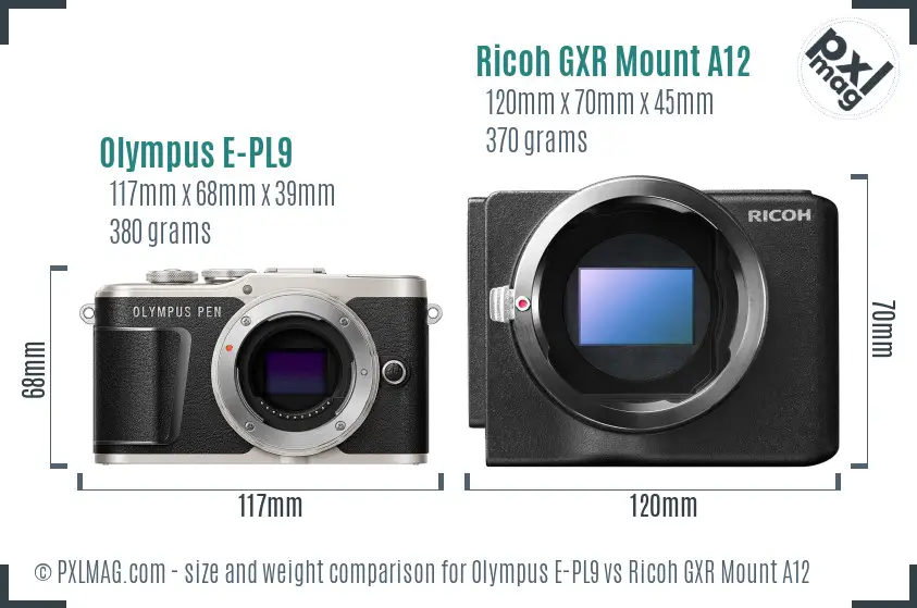 Olympus E-PL9 vs Ricoh GXR Mount A12 size comparison