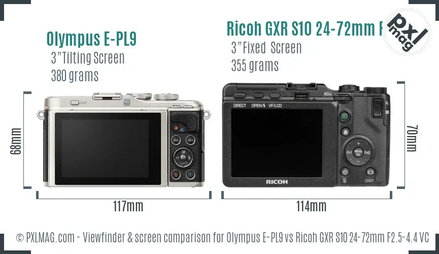 Olympus E-PL9 vs Ricoh GXR S10 24-72mm F2.5-4.4 VC Screen and Viewfinder comparison