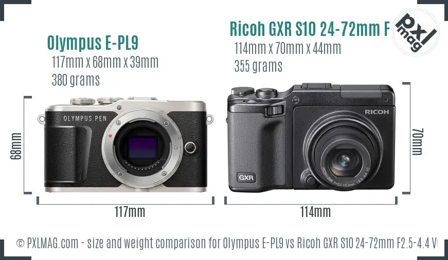 Olympus E-PL9 vs Ricoh GXR S10 24-72mm F2.5-4.4 VC size comparison