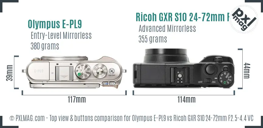 Olympus E-PL9 vs Ricoh GXR S10 24-72mm F2.5-4.4 VC top view buttons comparison