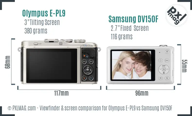 Olympus E-PL9 vs Samsung DV150F Screen and Viewfinder comparison