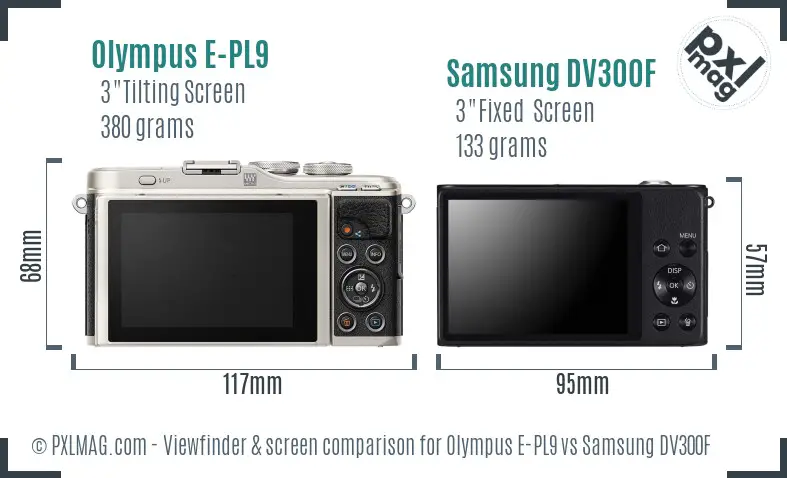 Olympus E-PL9 vs Samsung DV300F Screen and Viewfinder comparison