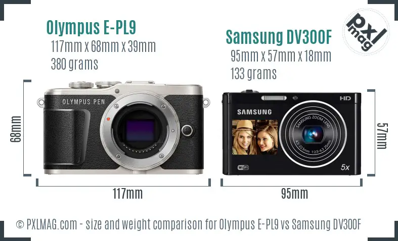 Olympus E-PL9 vs Samsung DV300F size comparison