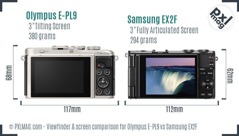 Olympus E-PL9 vs Samsung EX2F Screen and Viewfinder comparison