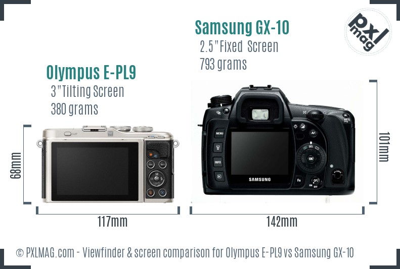 Olympus E-PL9 vs Samsung GX-10 Screen and Viewfinder comparison