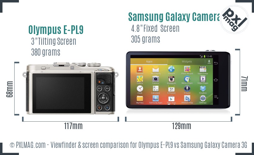 Olympus E-PL9 vs Samsung Galaxy Camera 3G Screen and Viewfinder comparison