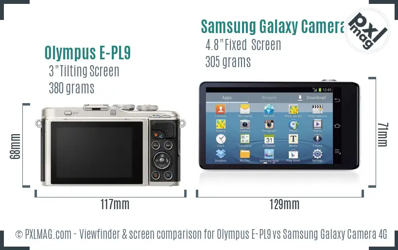 Olympus E-PL9 vs Samsung Galaxy Camera 4G Screen and Viewfinder comparison