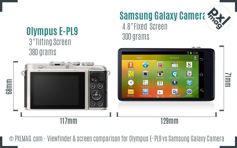 Olympus E-PL9 vs Samsung Galaxy Camera Screen and Viewfinder comparison