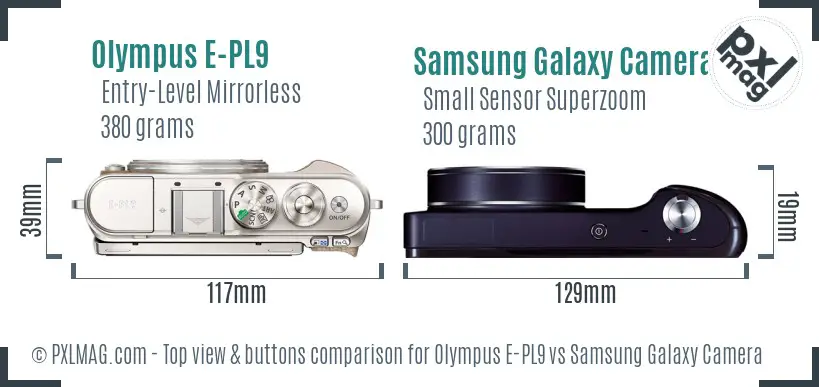 Olympus E-PL9 vs Samsung Galaxy Camera top view buttons comparison