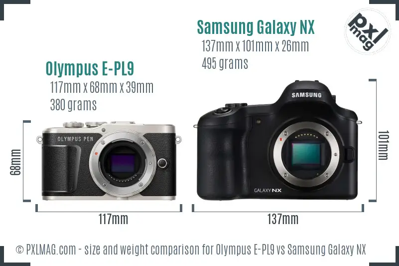 Olympus E-PL9 vs Samsung Galaxy NX size comparison Olympus E-PL9 vs Samsung Galaxy NX size comparison