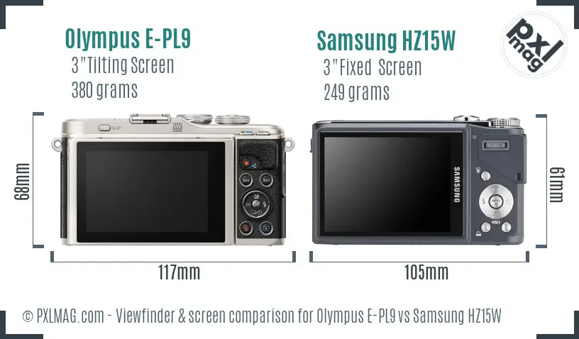 Olympus E-PL9 vs Samsung HZ15W Screen and Viewfinder comparison