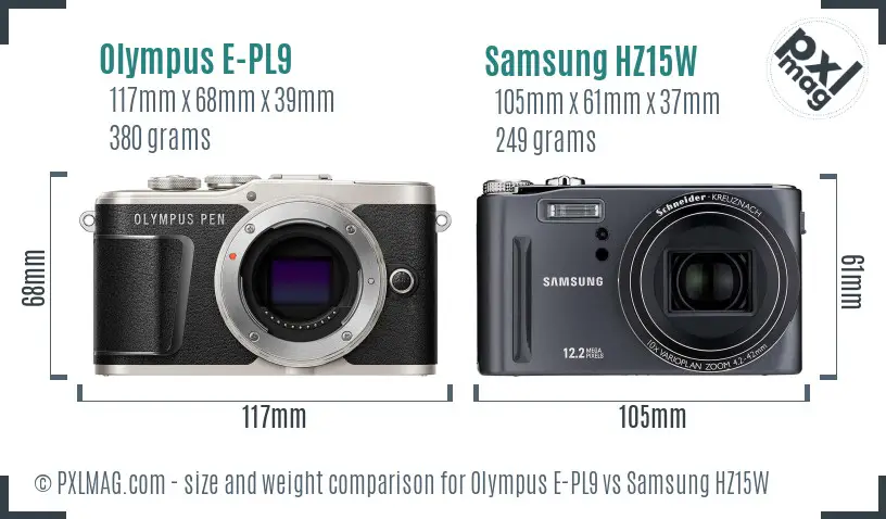 Olympus E-PL9 vs Samsung HZ15W size comparison