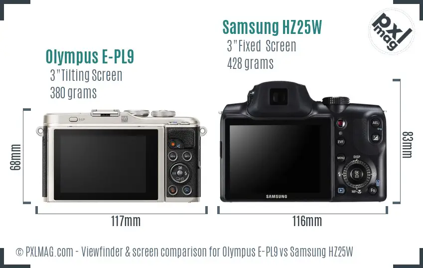 Olympus E-PL9 vs Samsung HZ25W Screen and Viewfinder comparison