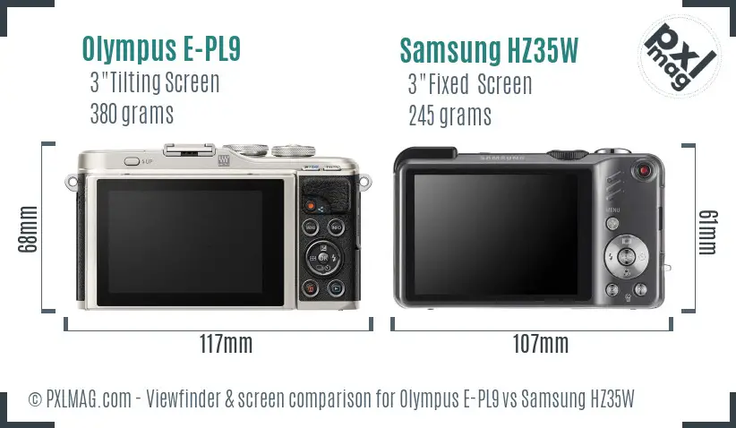 Olympus E-PL9 vs Samsung HZ35W Screen and Viewfinder comparison