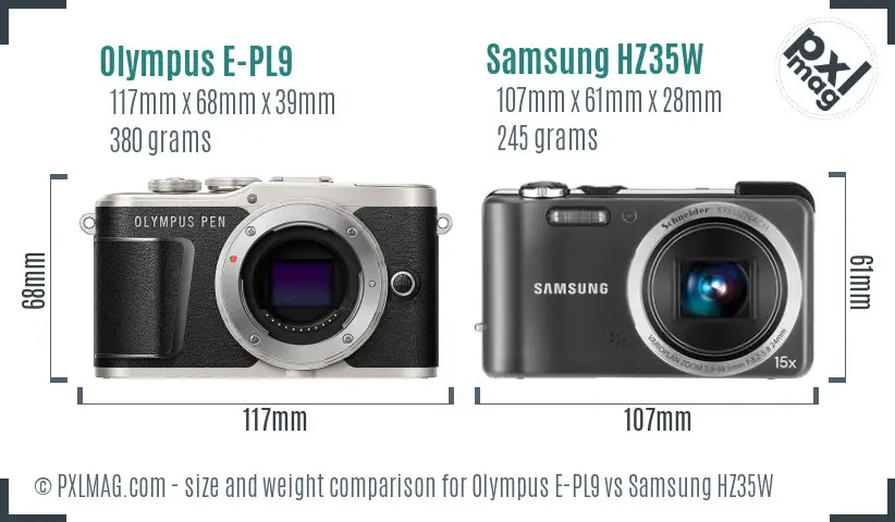 Olympus E-PL9 vs Samsung HZ35W size comparison