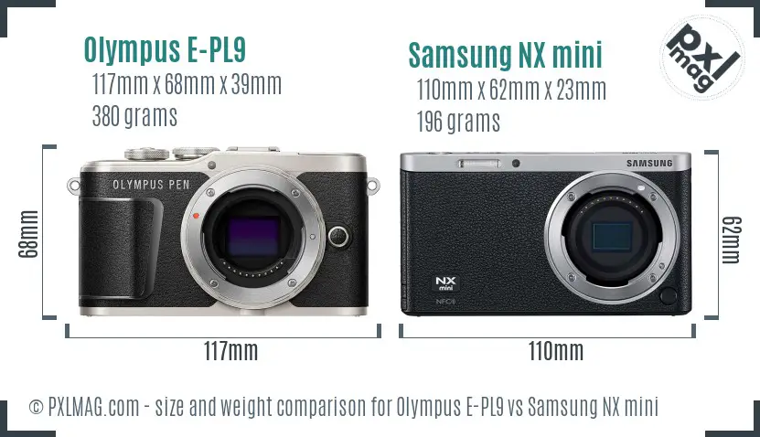 Olympus E-PL9 vs Samsung NX mini size comparison