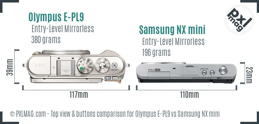 Olympus E-PL9 vs Samsung NX mini top view buttons comparison