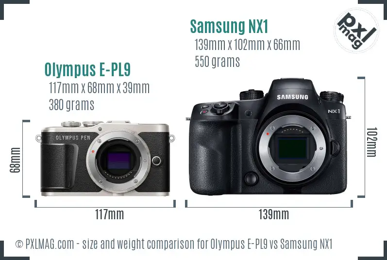 Olympus E-PL9 vs Samsung NX1 size comparison